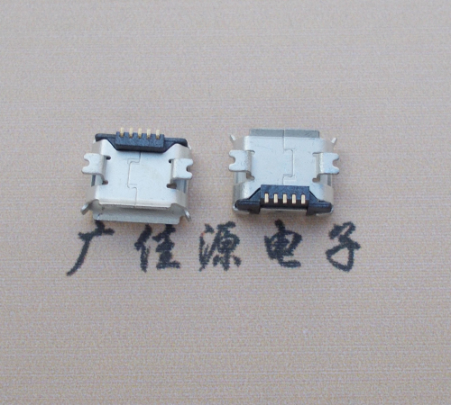 Micro USB 5PIN接口,B型垫高0.9mm鱼叉脚贴片雾锡卷边